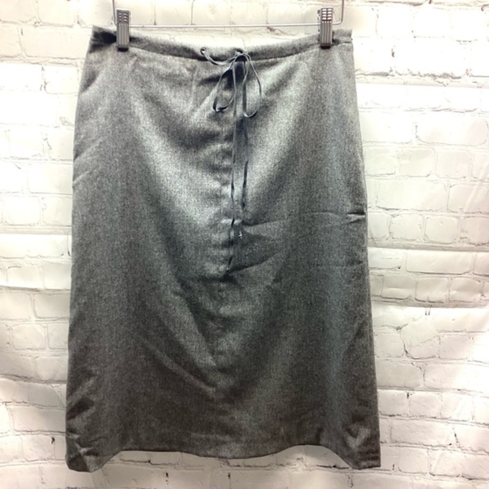 Banana Republic Wool Blend Midi Skirt‎ Gray Suede Drawstring Belt Women’s Size 2